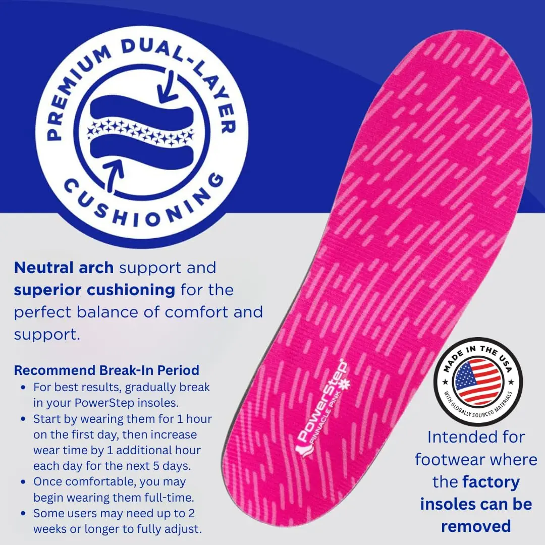 PowerStep Pinnacle Pink Orthotics for Women | Plantar Fasciitis Relief & Deep Heel Cup (W 7-7.5, Men's 5-5.5) - view 4