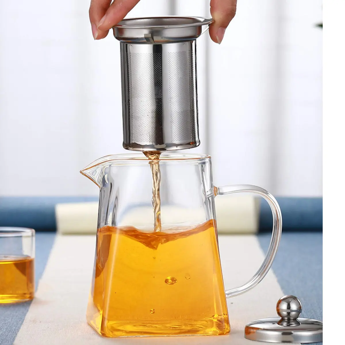Mozentea Glass Teapot Infuser 550ml | Stove Top Safe & Removable Stainless Steel Filter - view 3