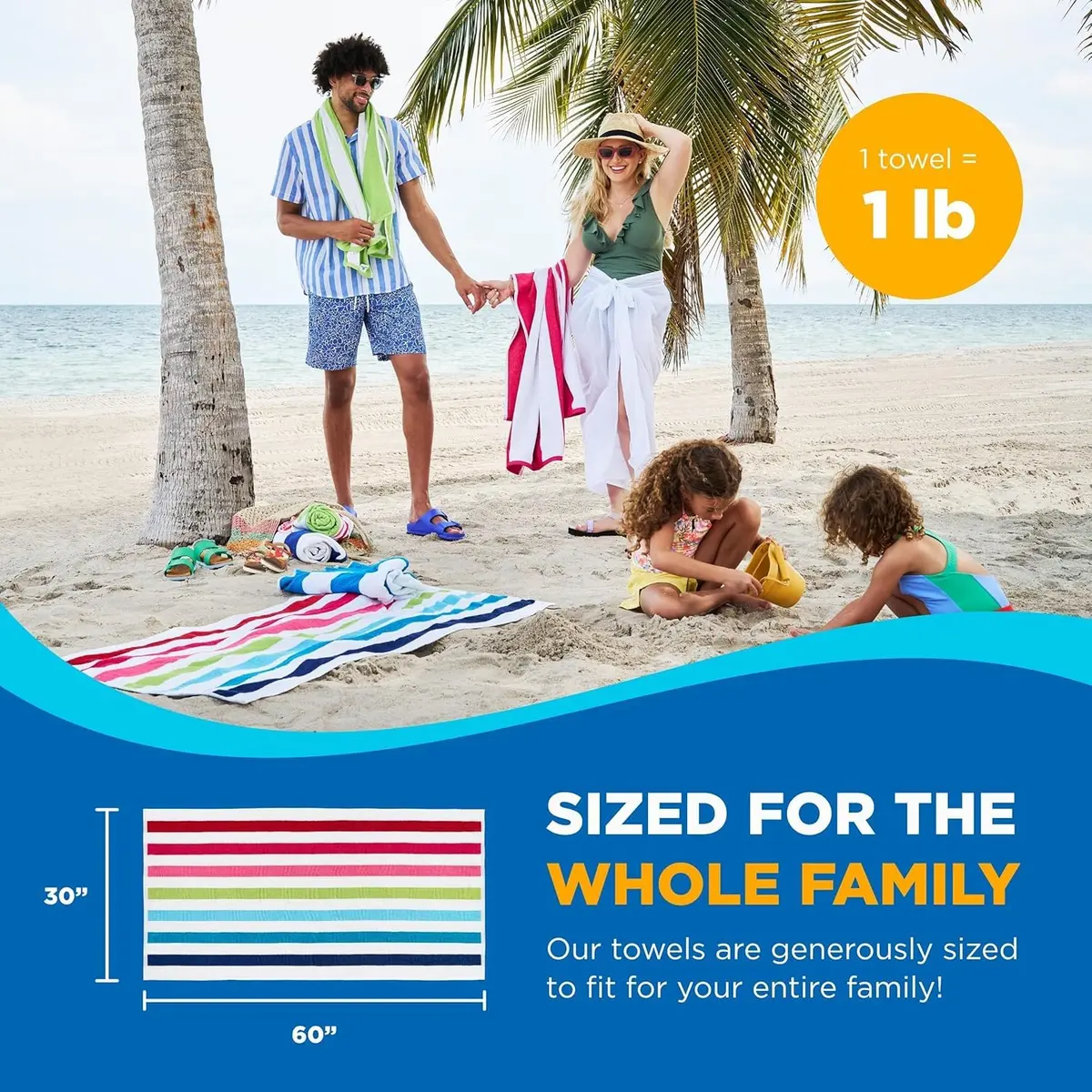 BEN KAUFMAN SALES CO Oversized Striped Cotton Beach & Pool Towels 6 Pack | Soft, Absorbent & Quick-Drying - view 5