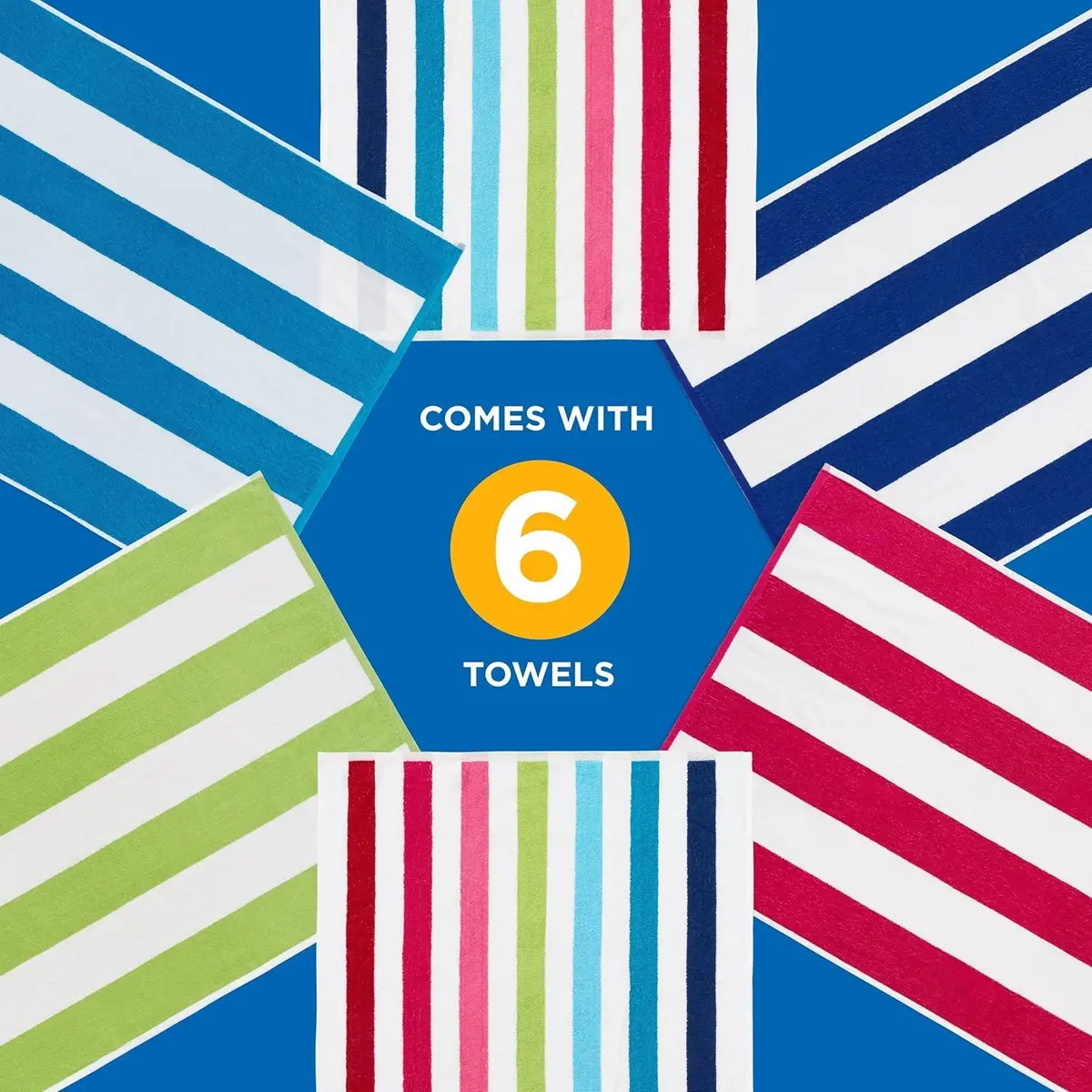 BEN KAUFMAN SALES CO Oversized Striped Cotton Beach & Pool Towels 6 Pack | Soft, Absorbent & Quick-Drying - view 6