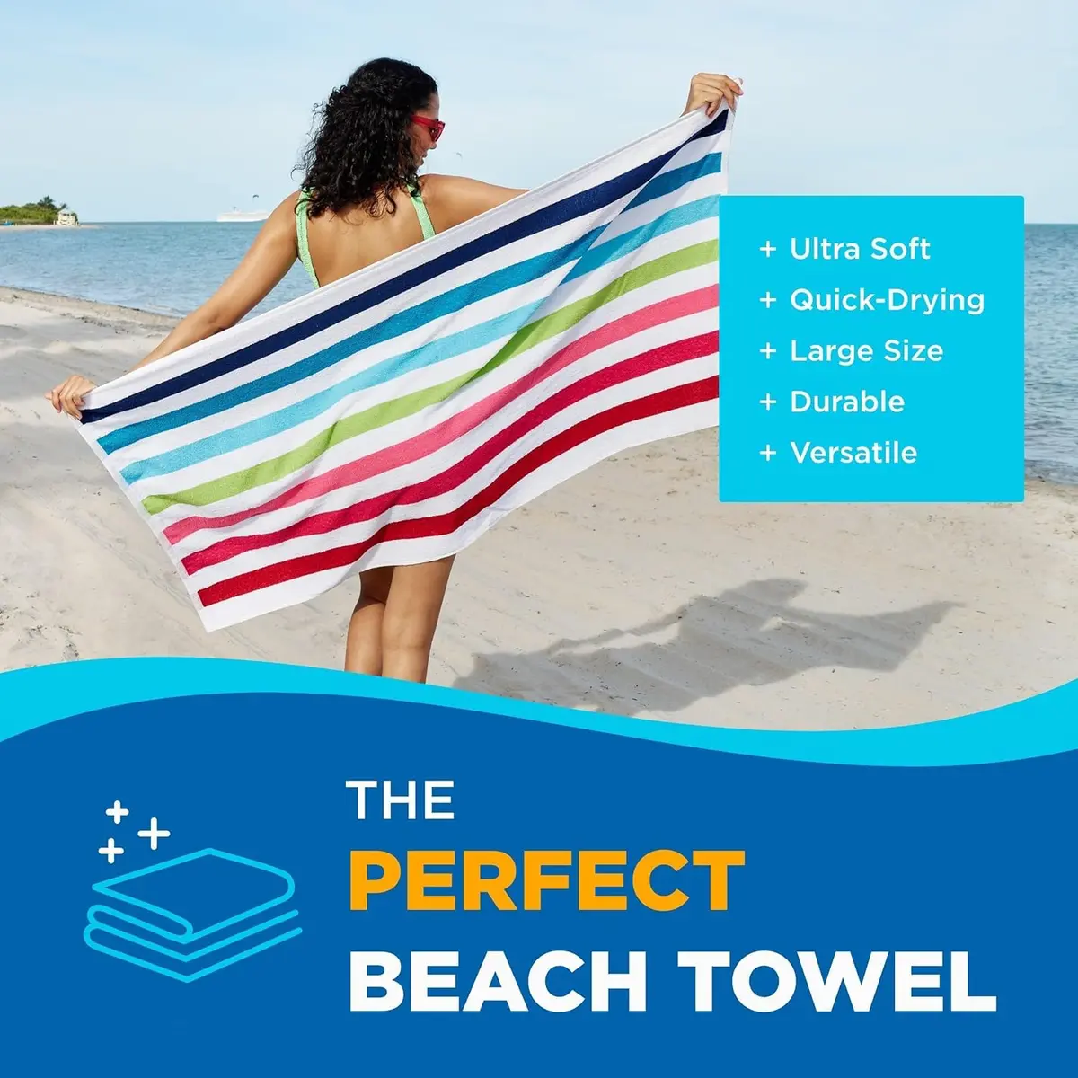 BEN KAUFMAN SALES CO Oversized Striped Cotton Beach & Pool Towels 6 Pack | Soft, Absorbent & Quick-Drying - view 2