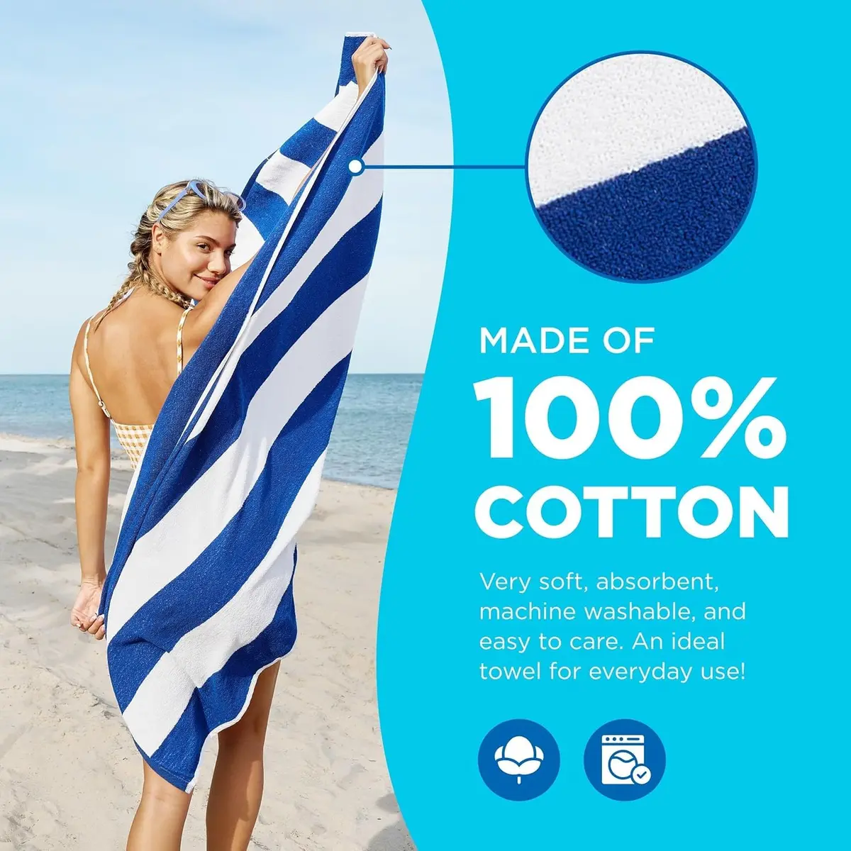 BEN KAUFMAN SALES CO Oversized Striped Cotton Beach & Pool Towels 6 Pack | Soft, Absorbent & Quick-Drying - view 3