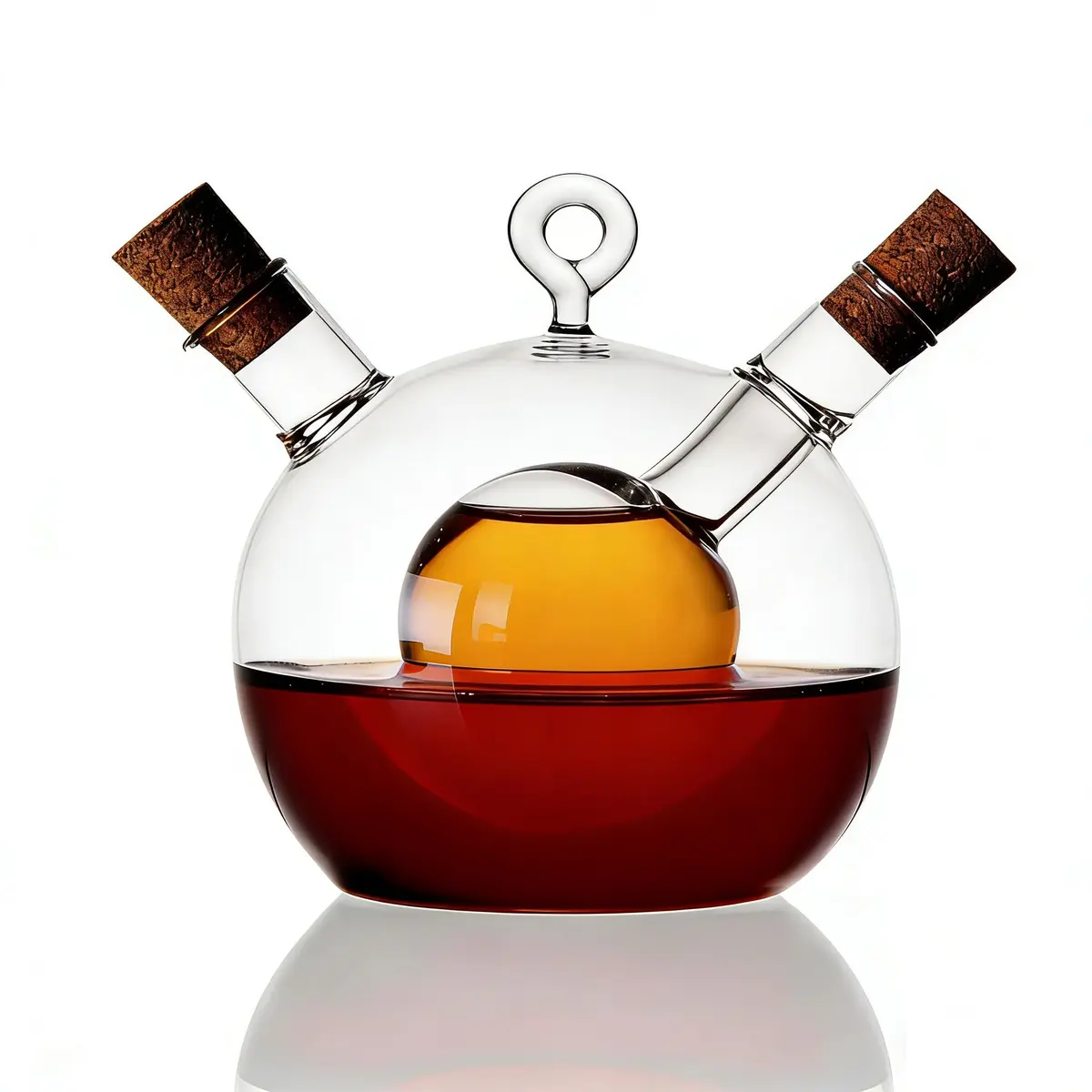 ELETON 2 in 1 Glass Oil and Vinegar Dispenser, Cruet with Ball Inner Chamber | Space-Saving Borosilicate Glass Bottle - main product image