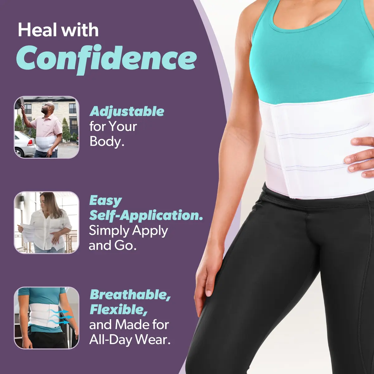 BraceAbility Plus Size Abdominal Binder 12" White | Post Surgery & Postpartum Support - view 6