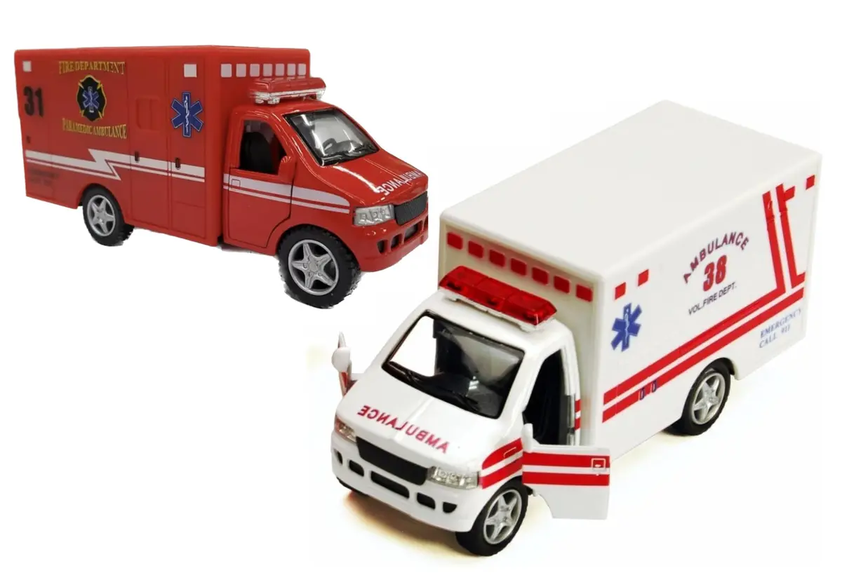 KiNSMART Rescue Team Ambulance Die Cast Metal Toy Truck 5-inch (2-Pack) | ASTM-Tested Non-Toxic Toy Vehicle - main product image