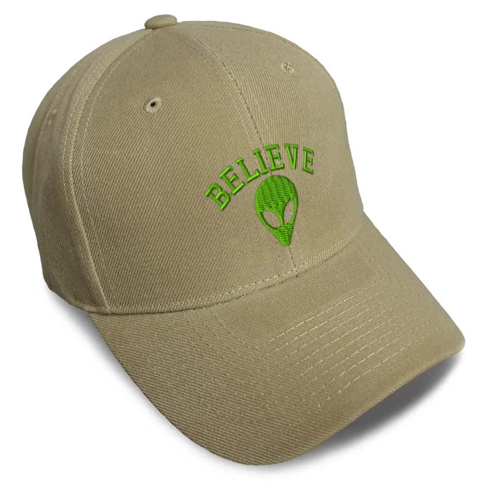 Speedy Pros Baseball Cap Embroidered Believe Alien Style Khaki | Adjustable Acrylic Men & Women Hat - main product image