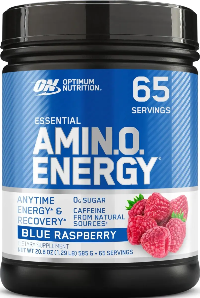 Optimum Nutrition Amino Energy Blue Raspberry Powder | 5g Amino Blend, 100mg Caffeine, 65 Servings (20.6 oz / 584 g) - main product image