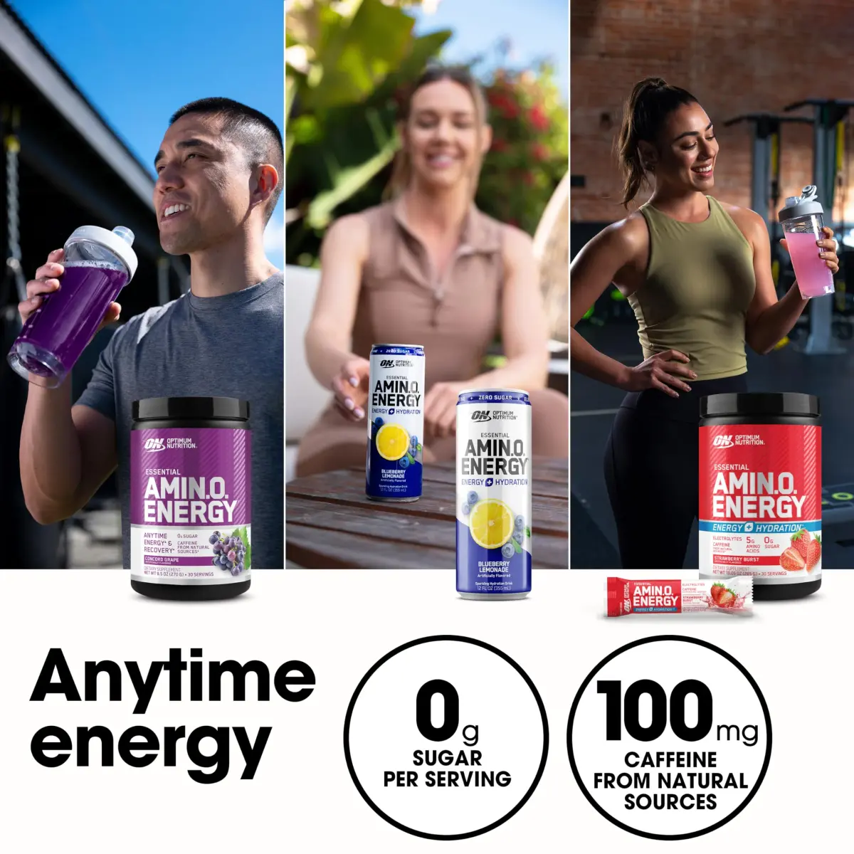 Optimum Nutrition Amino Energy Blue Raspberry Powder | 5g Amino Blend, 100mg Caffeine, 65 Servings (20.6 oz / 584 g) - view 7