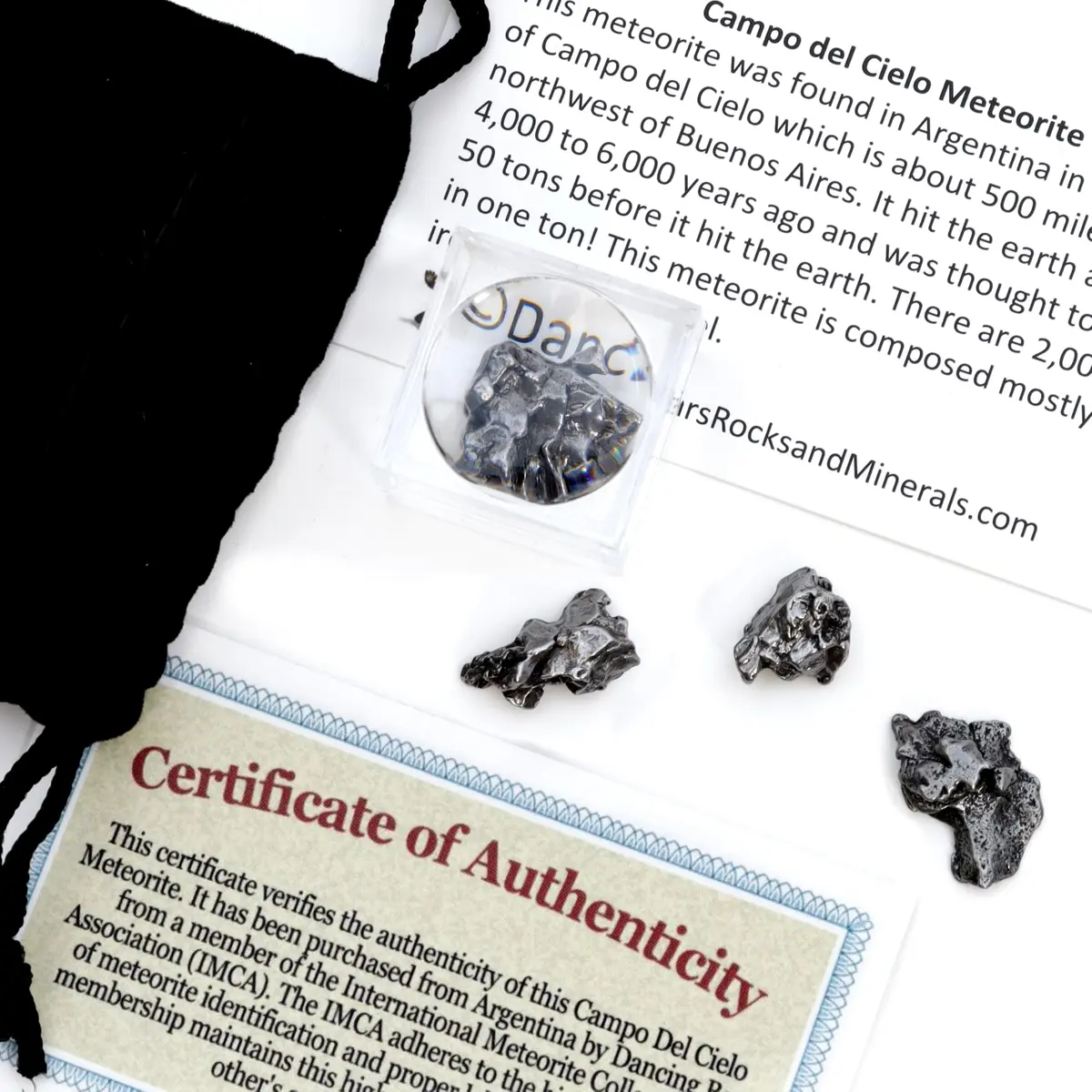 DANCING BEAR Meteorite from Space, 3 pcs Campo del Cielo with Magnifying Box & Certificate | Genuine Iron-Nickel Meteorites (3/8-1/2 inch) - main product image