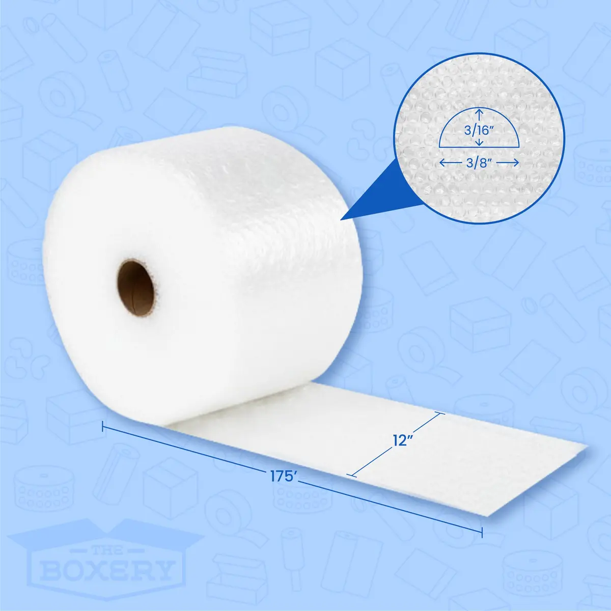 The Boxery Bubble Wrap 12 inch x 175 ft | Small 3/16 inch Air Bubbles for Packing & Shipping - view 2