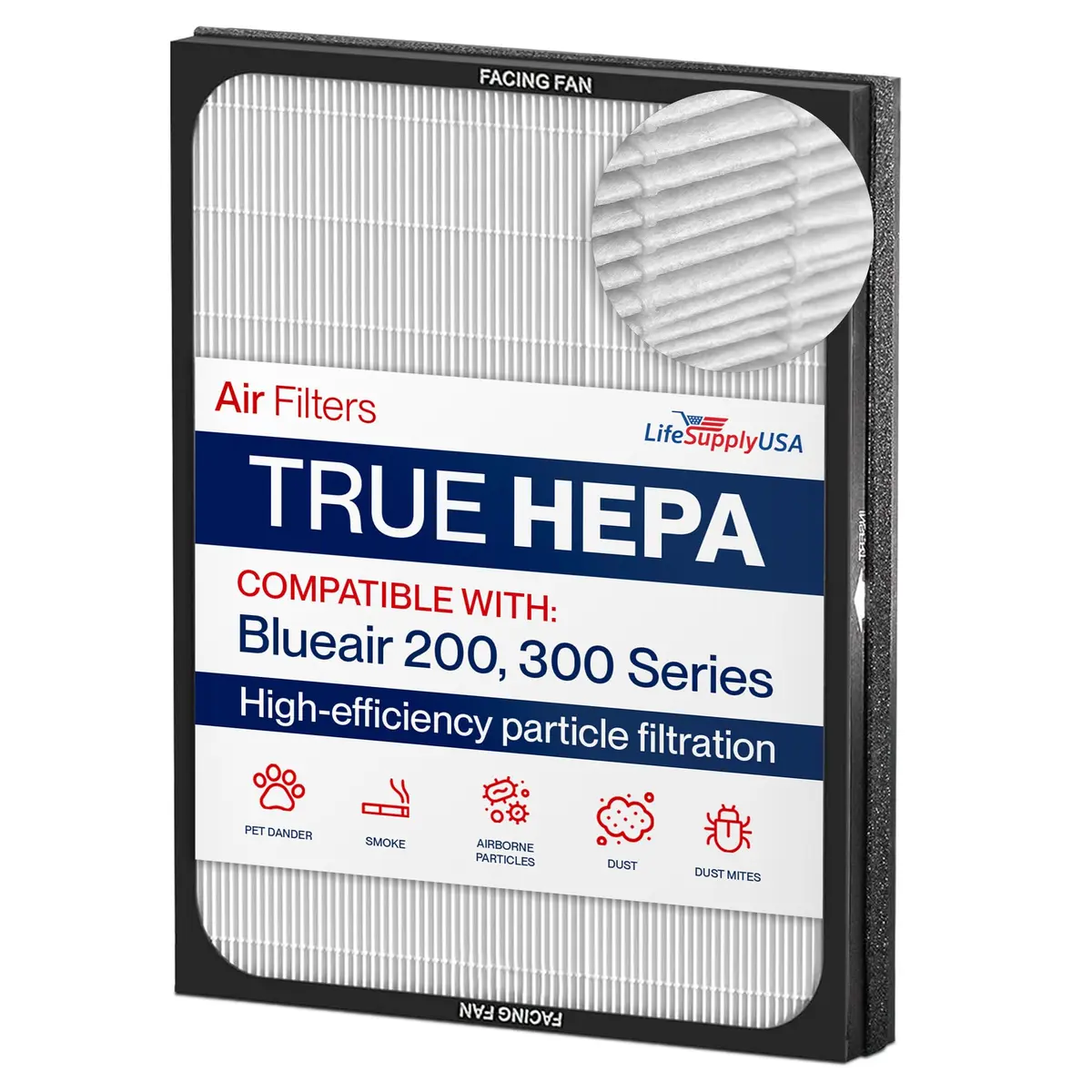 LifeSupplyUSA Classic 200/300 Series HEPA Filter Compatible with Blueair Air Purifier Models 201, 203, 205, 215B, 250E, 270E, 303 | Fiberglass, 18 3/4" x 14 3/4" x 2 1/4" - main product image