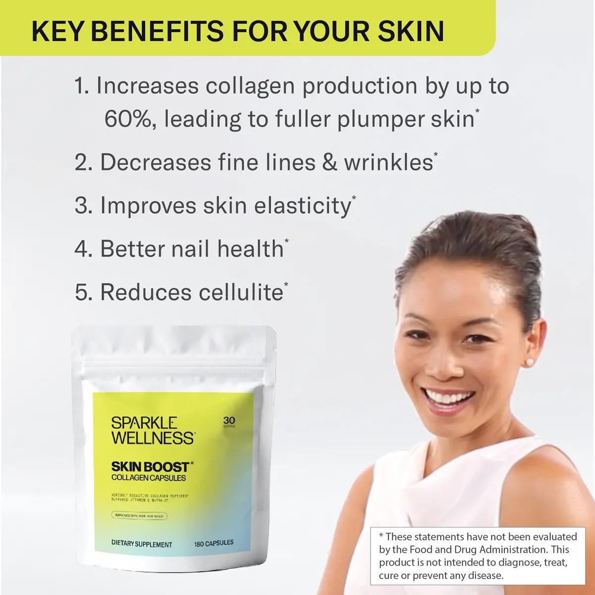 Sparkle Wellness VERISOL Collagen Peptides Capsules for Skin, Hair & Nails | 2500mg Collagen & Vitamin C, 180 Pills, 30 Days - view 6