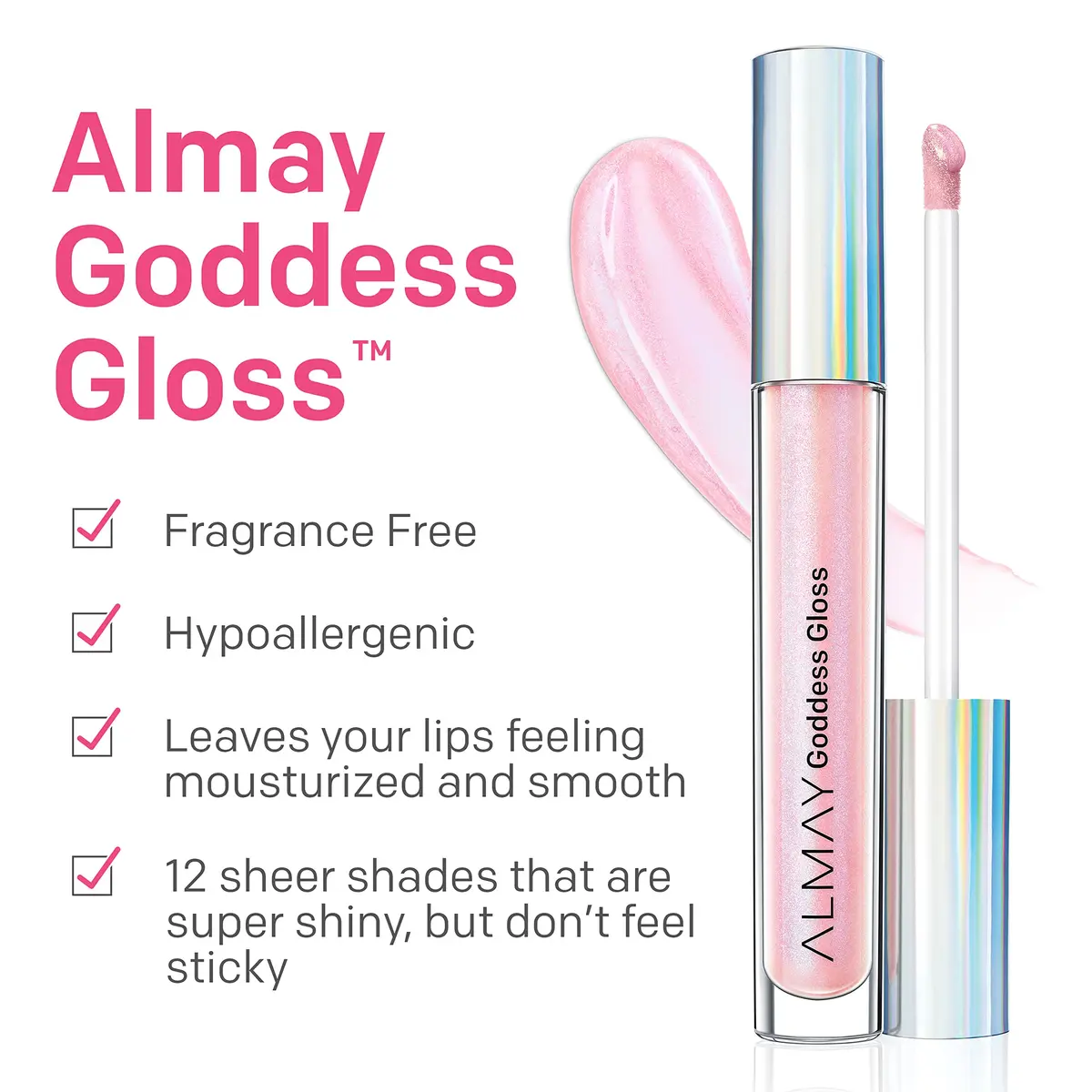 Almay Lip Gloss, Non-Sticky Lip Makeup, Holographic Glitter Finish, Hypoallergenic, 200 Angelic, 0.9 Oz | High-Glossy Sheer Lip Shine - view 2