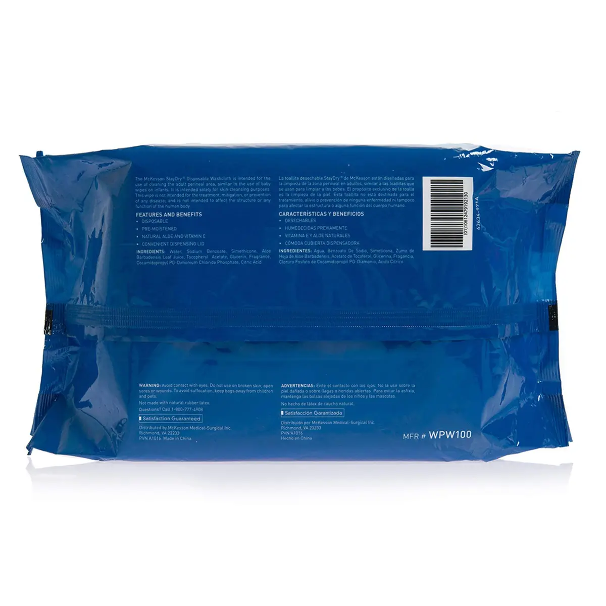 McKesson Staydry Disposable Washcloths with Aloe 100 Count | Pre-moistened, Aloe, Soft Pack, White - view 8