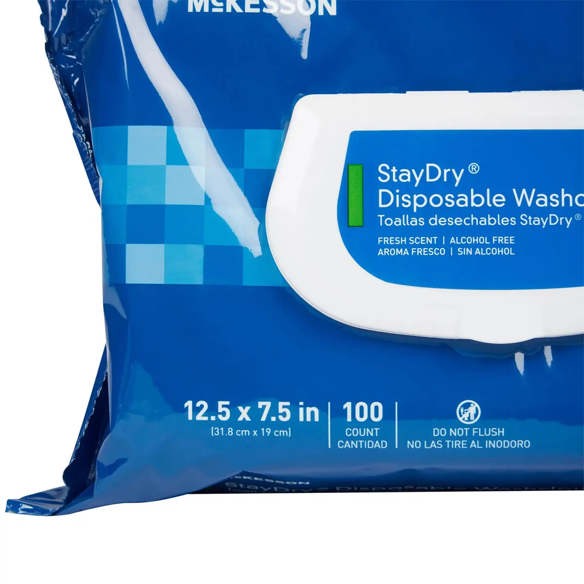 McKesson Staydry Disposable Washcloths with Aloe 100 Count | Pre-moistened, Aloe, Soft Pack, White - view 9