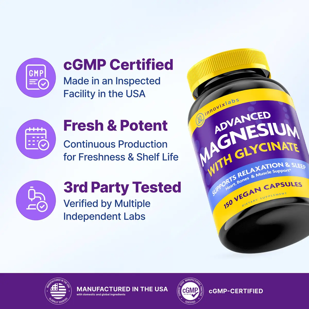 InnovixLabs 2in1 Magnesium Glycinate & Magnesium Malate 210mg | Supports Relaxation & Sleep, Vegan, 150 Capsules - view 5