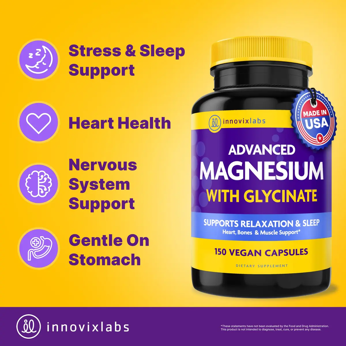 InnovixLabs 2in1 Magnesium Glycinate & Magnesium Malate 210mg | Supports Relaxation & Sleep, Vegan, 150 Capsules - view 2