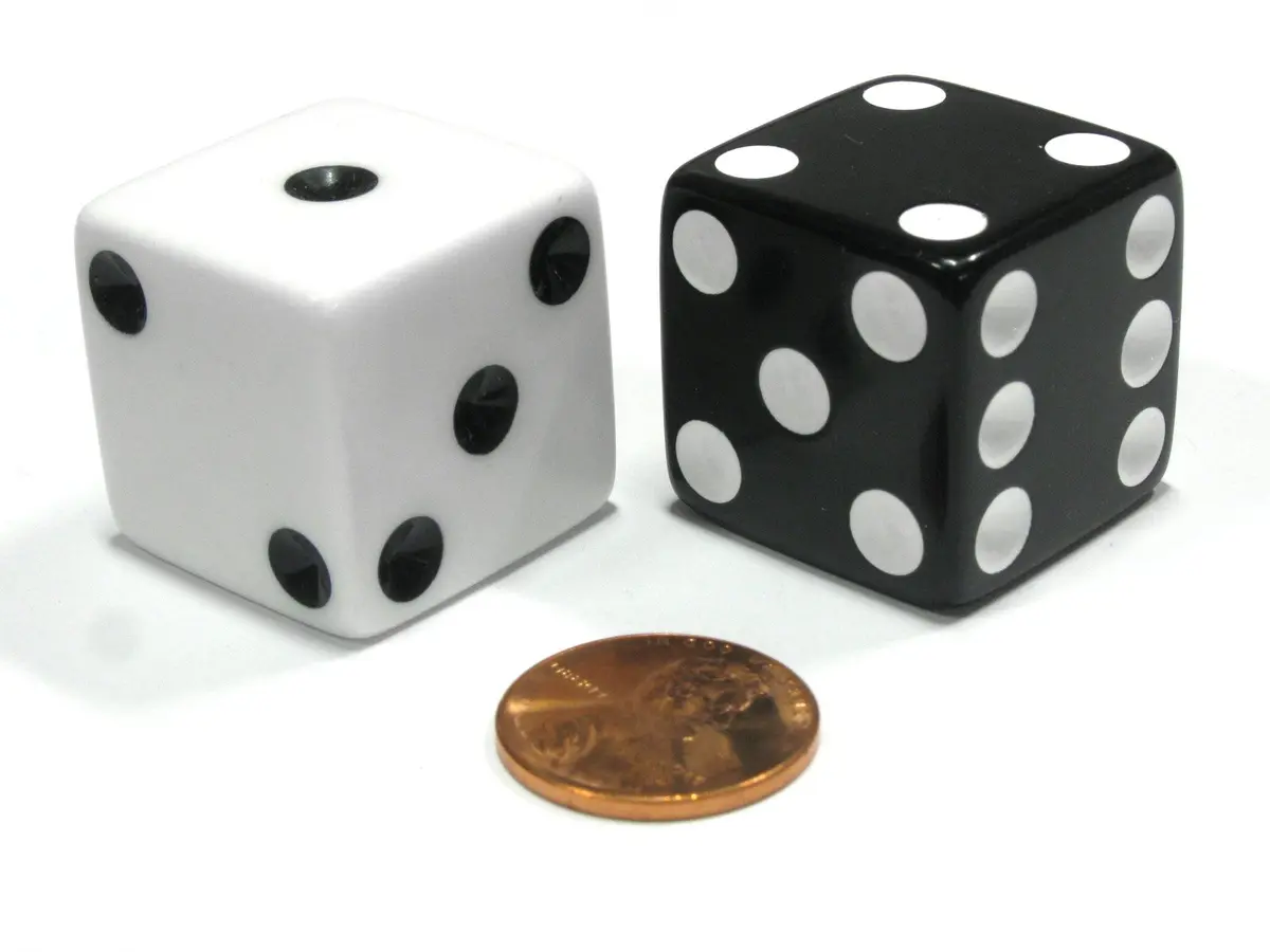 Koplow Games Set of 2 Inverse D6 25mm Large Opaque Jumbo Dice | White and Black - main product image