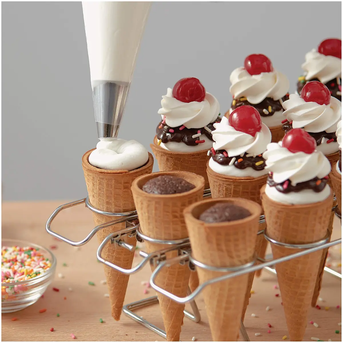 Wilton Cupcake Cones Baking Rack, 12-Cavity Ice Cream Cone Cupcakes Holder | Oven-Safe Steel Stand for Cupcake Cones - view 3