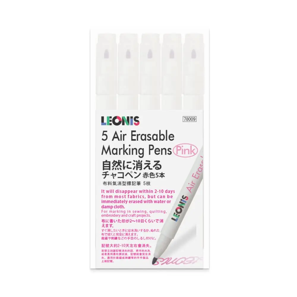 LEONIS Disappearing Ink Fabric Marking Pen Pink 5 Count Pack | Precise, Water Erasable, 500m Guarantee - main product image