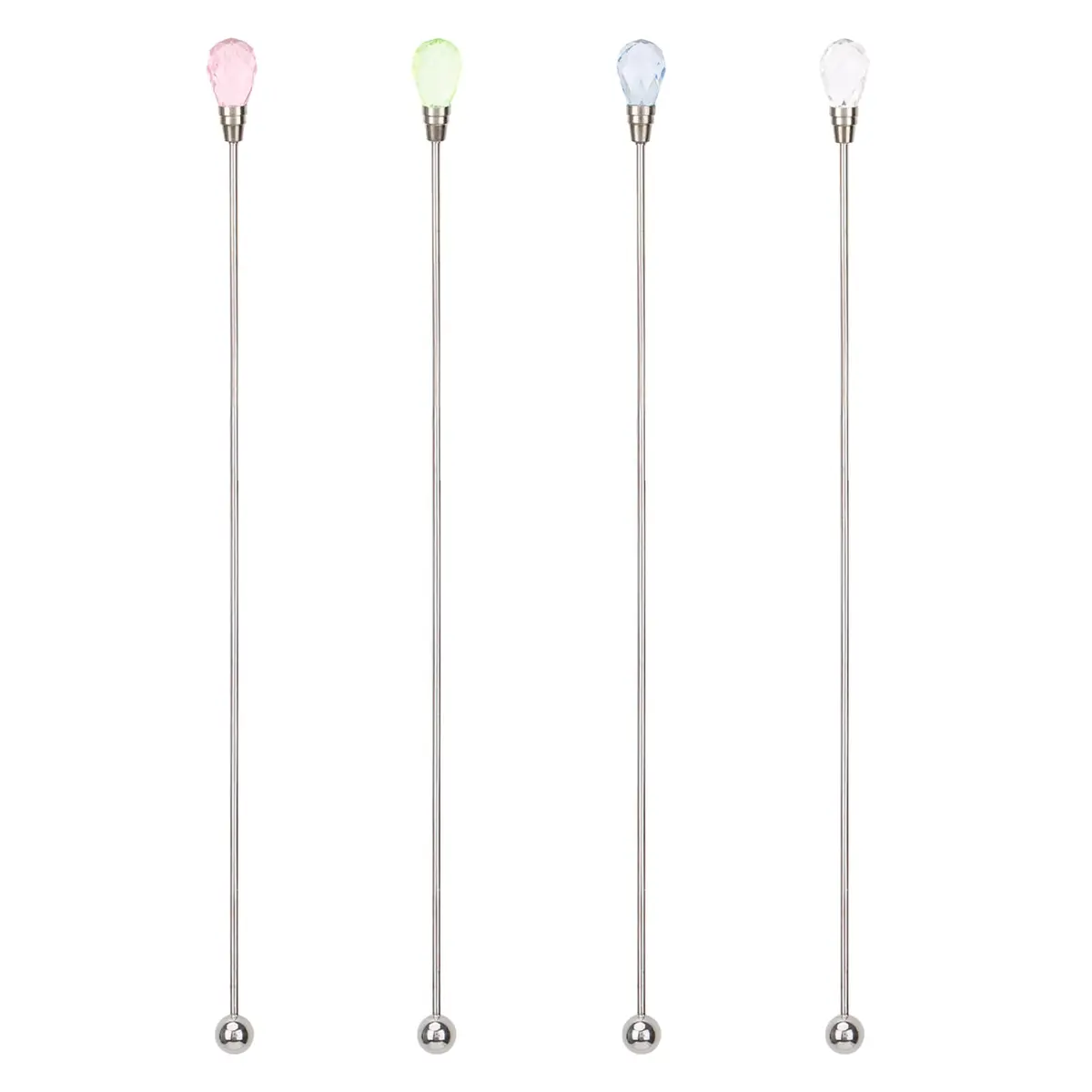 kilofly Rhinestone Party Stir Swizzle Stick Set of 4 | Elegant Stainless Steel Drink Stirrers with Rhinestones - main product image