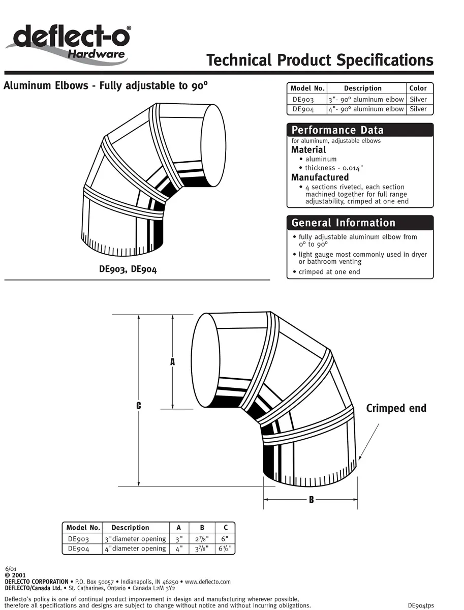 Deflecto Aluminum Elbow 3 Inch (7.62 cm) Adjustable 0-90 Degrees | Fire Resistant Bathroom Venting - view 2