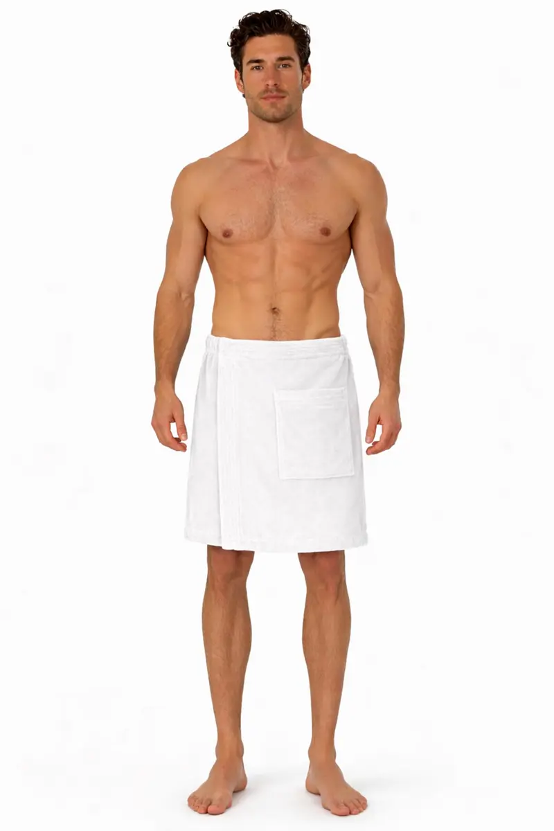 Turkish Linen Adjustable Body Wrap Towel for Men (White, One Size) | Absorbent & Comfortable - main product image