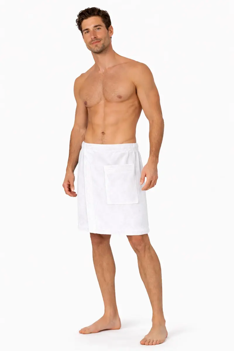 Turkish Linen Adjustable Body Wrap Towel for Men (White, One Size) | Absorbent & Comfortable - view 2