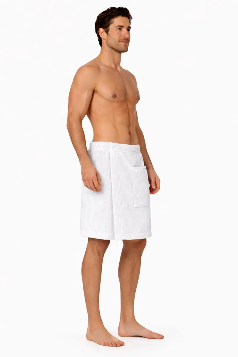 Turkish Linen Adjustable Body Wrap Towel for Men (White, One Size) | Absorbent & Comfortable - view 3