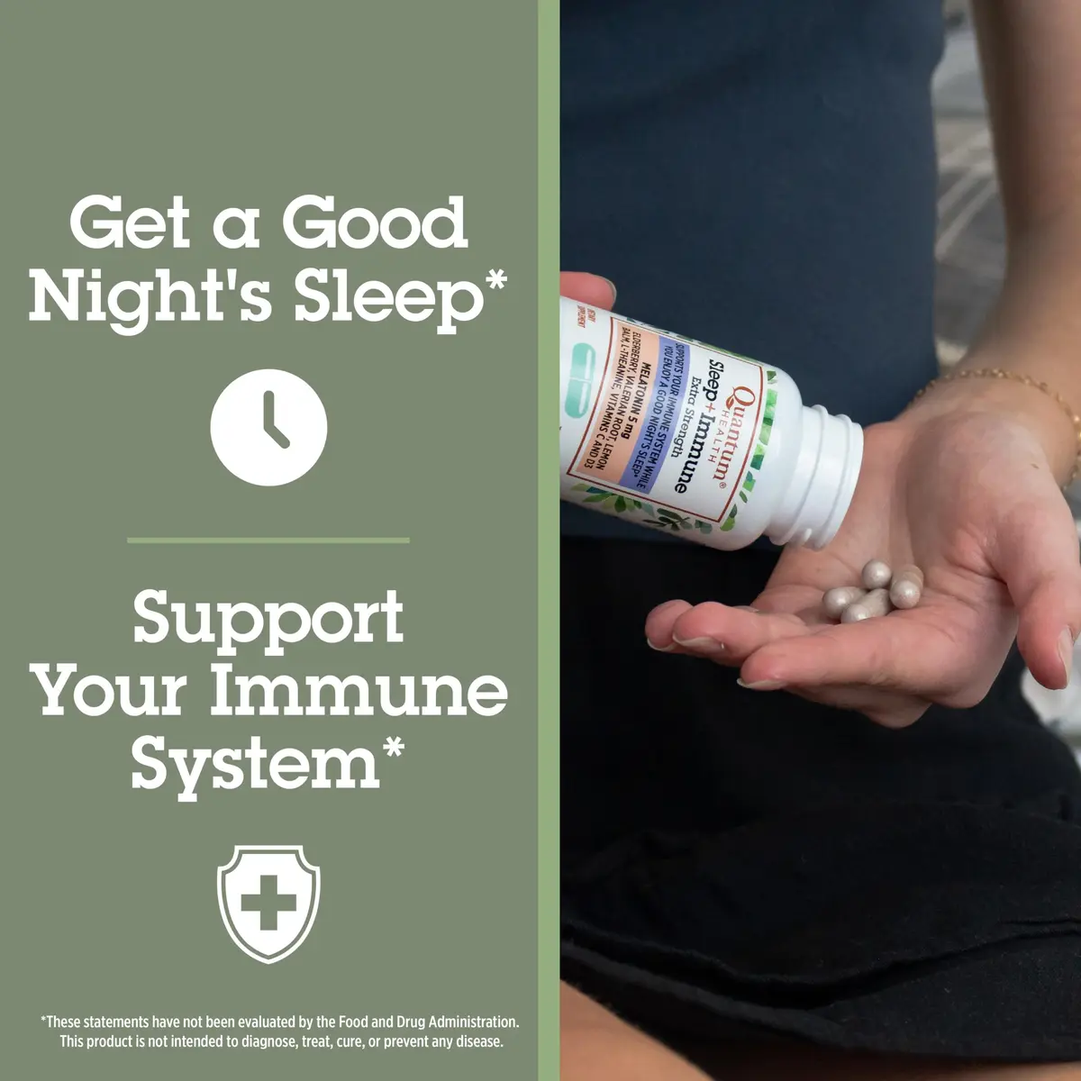 Quantum Sleep Immune Melatonin 5mg Herbal Sleep Aid | Supports Rest & Immunity, 30 Capsules - view 2