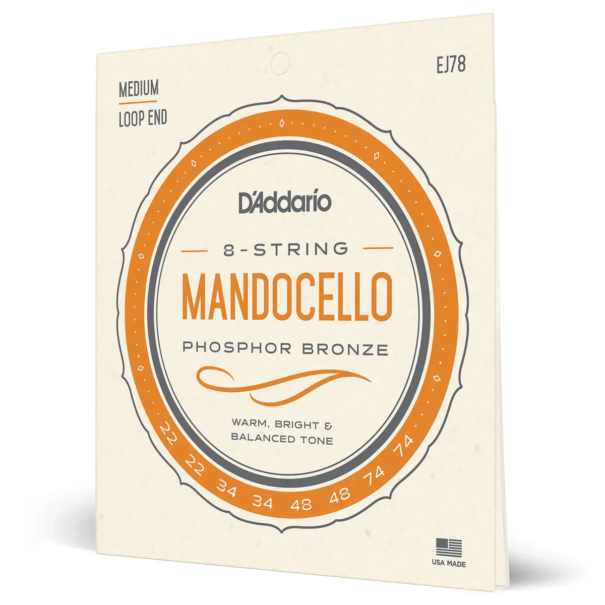 D'Addario J78 Phosphor Bronze Mandocello Strings, 22-74 Gauges | Warm, Bright Tone - main product image