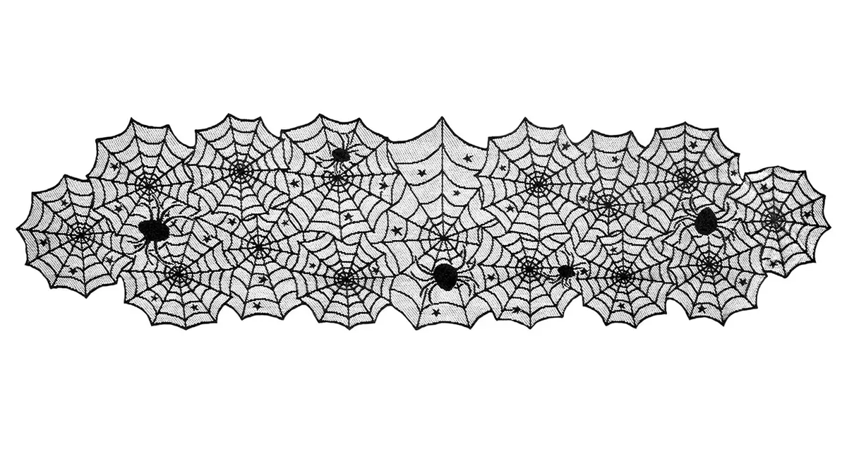 DII Black Lace Overlay Tabletop Collection Gothic Halloween Decor 18x72 | Spider Web - main product image