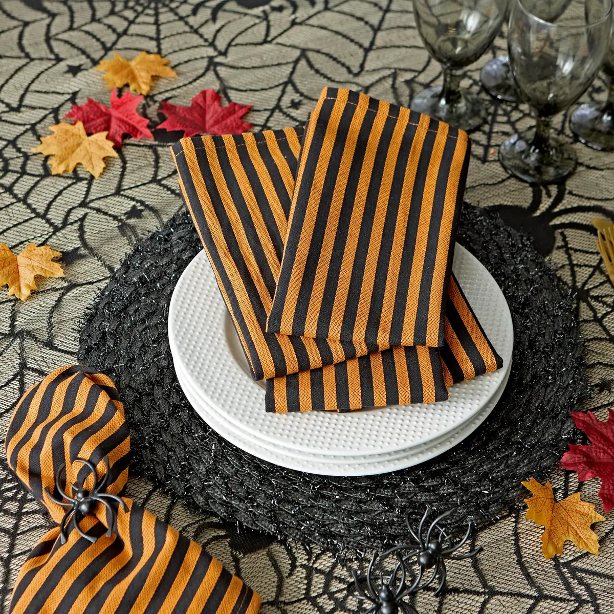 DII Black Lace Overlay Tablecloth 40" Round | Gothic Halloween Spider Web Decor - view 4