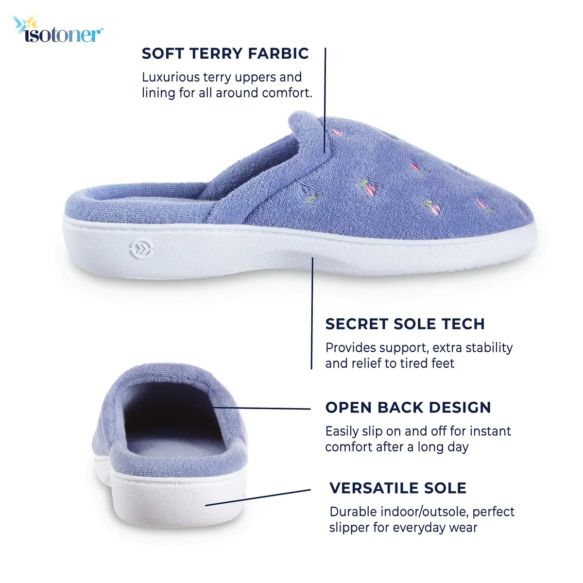 isotoner Women's Indoor/Outdoor Slip-on Secret Sole Clog Slippers 9.5-10 | Memory Foam Comfort & Heal Support - view 3