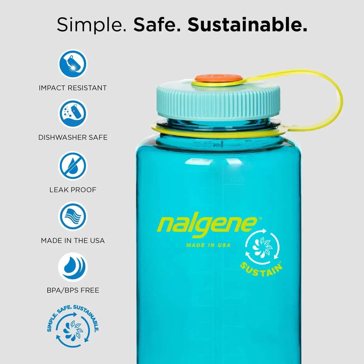 Nalgene Wide Mouth Water Bottle - Gray Happy Gene, 1 L (32 oz) | Leak-Proof Tritan Bottle for Everyday Adventures - view 3