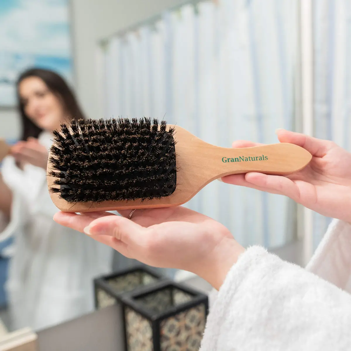 GranNaturals Boar Bristle Paddle Hair Brush | Natural Wooden Large Flat Square for Fine, Thin, Straight Hair - view 7