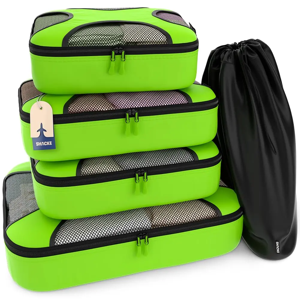 Shacke 5 Set Packing Cubes for Travel with Laundry Bag (Green Grass) | Space-Saving Luggage Organizer (70-120 chars) - main product image