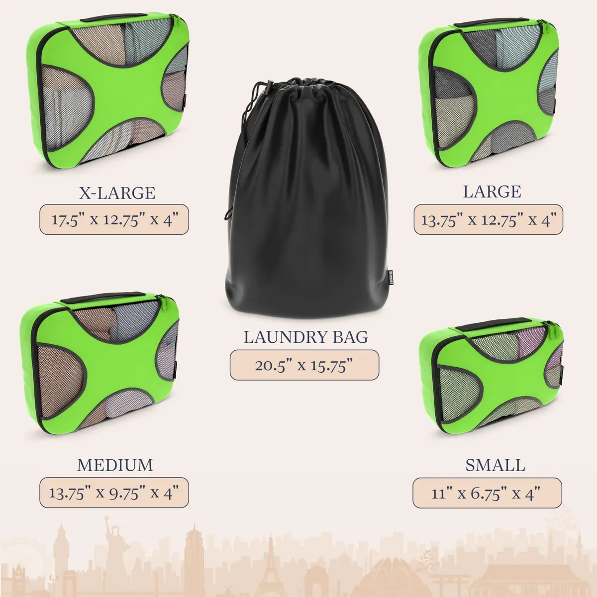 Shacke 5 Set Packing Cubes for Travel with Laundry Bag (Green Grass) | Space-Saving Luggage Organizer (70-120 chars) - view 4