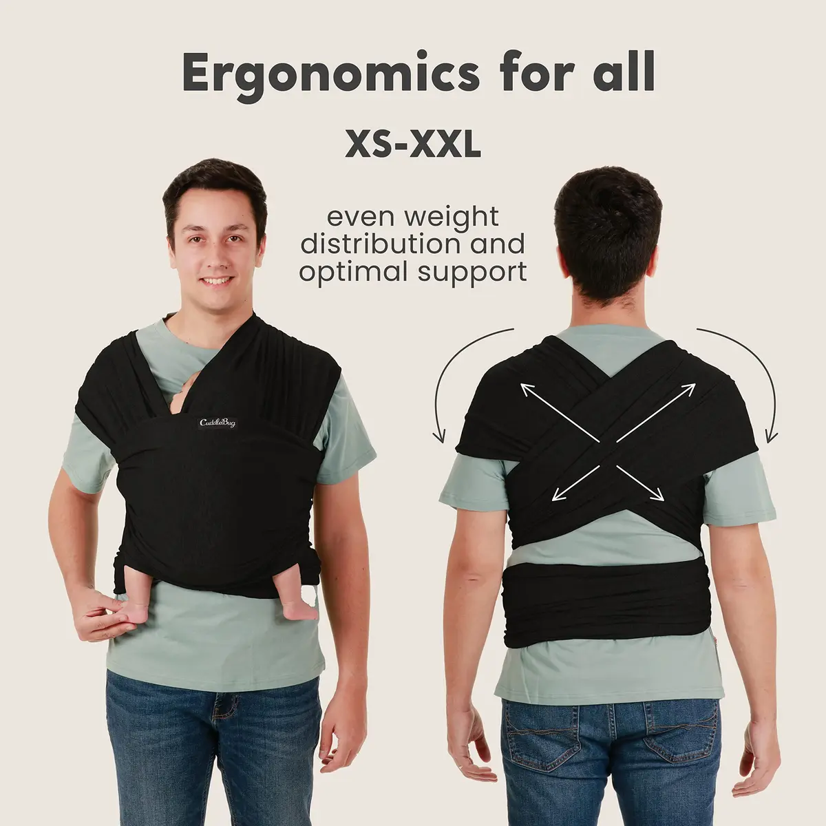 CuddleBug Baby Wrap Carrier, Soft Stretchy Newborn Sling, 7-35 lbs, Black | Hip-Healthy & Ergonomic - view 5
