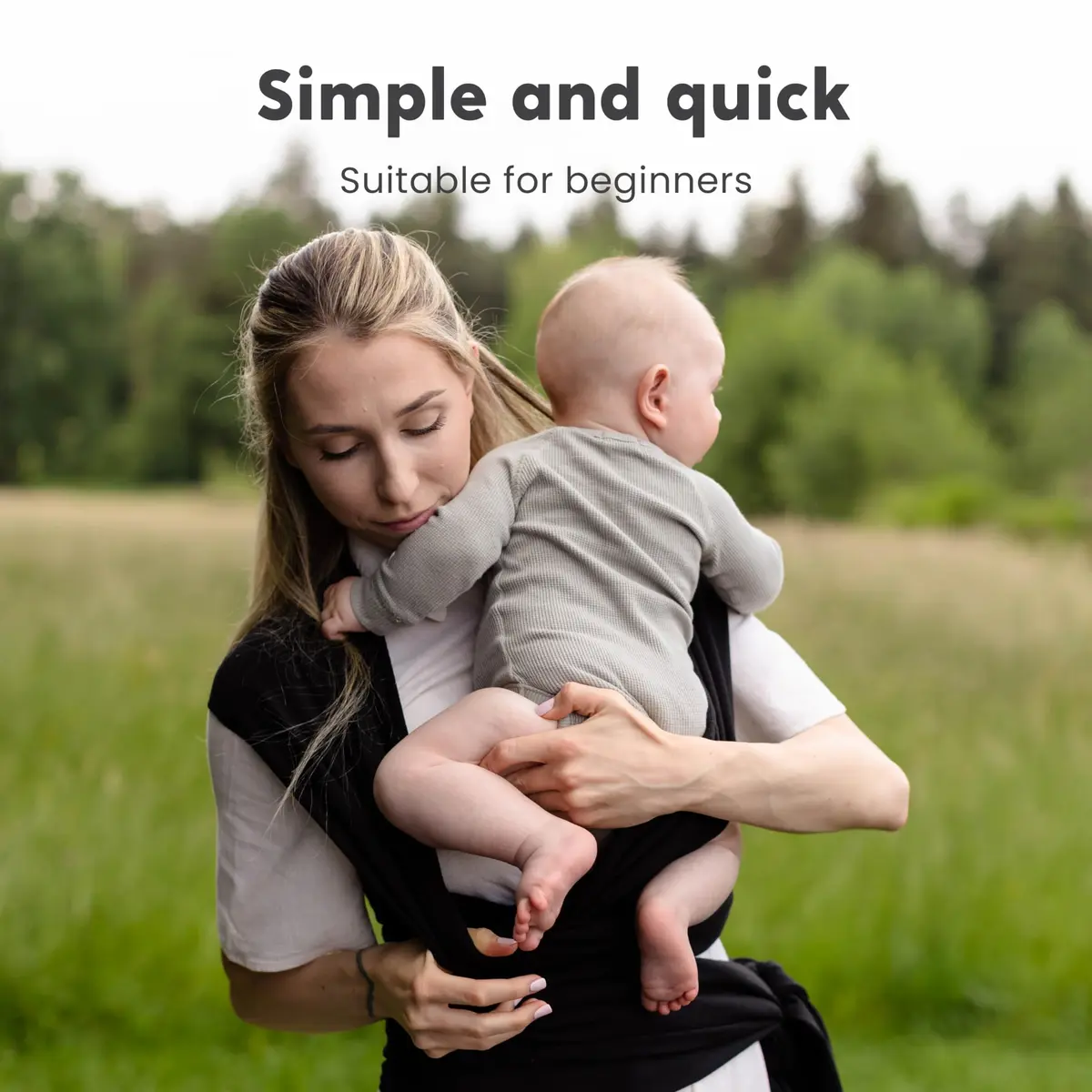 CuddleBug Baby Wrap Carrier, Soft Stretchy Newborn Sling, 7-35 lbs, Black | Hip-Healthy & Ergonomic - view 6