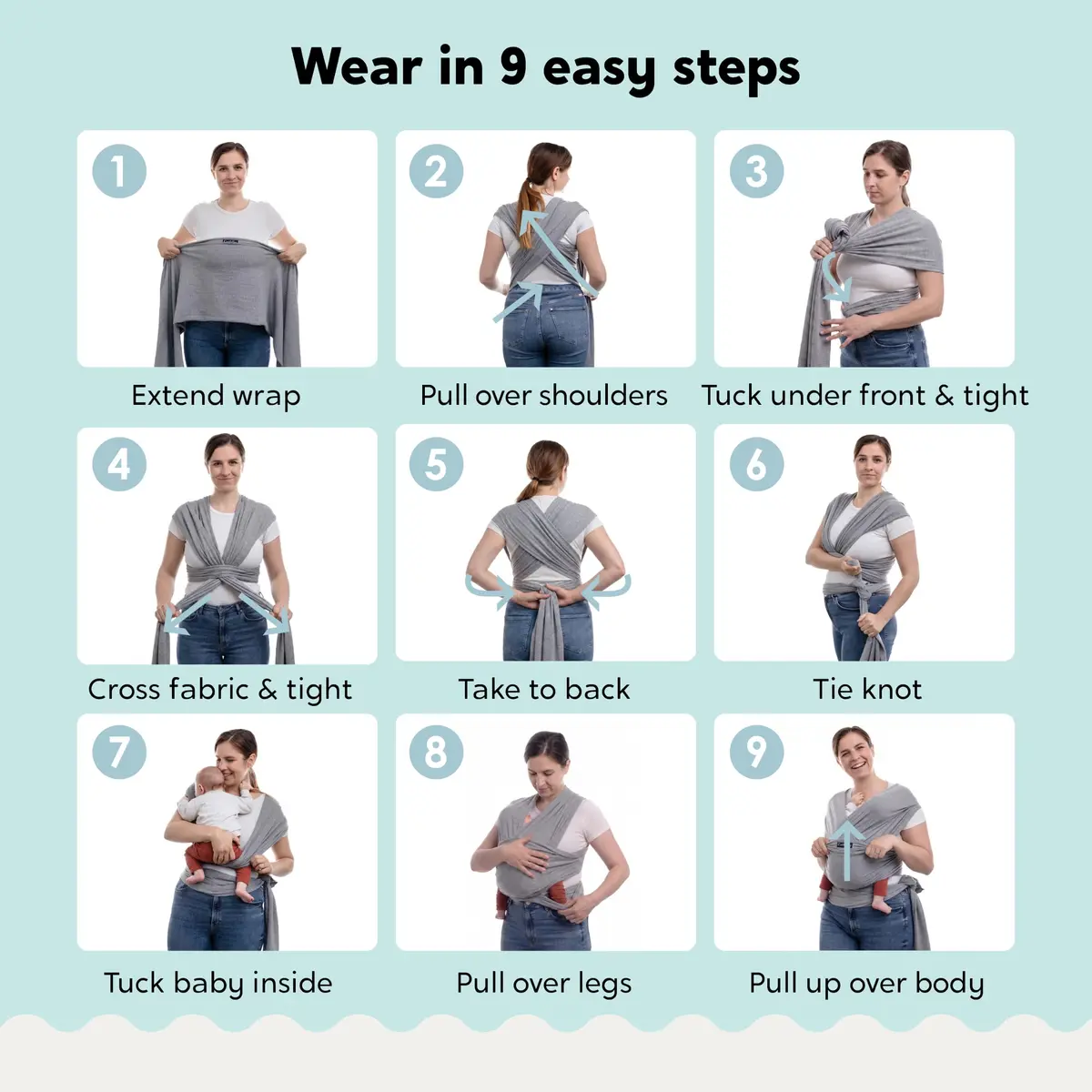 CuddleBug Baby Wrap Carrier, Soft Stretchy Newborn Sling, 7-35 lbs, Black | Hip-Healthy & Ergonomic - view 8