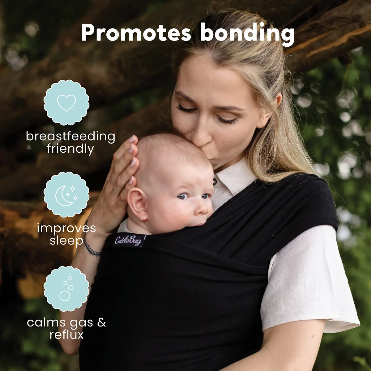 CuddleBug Baby Wrap Carrier, Soft Stretchy Newborn Sling, 7-35 lbs, Black | Hip-Healthy & Ergonomic - view 4