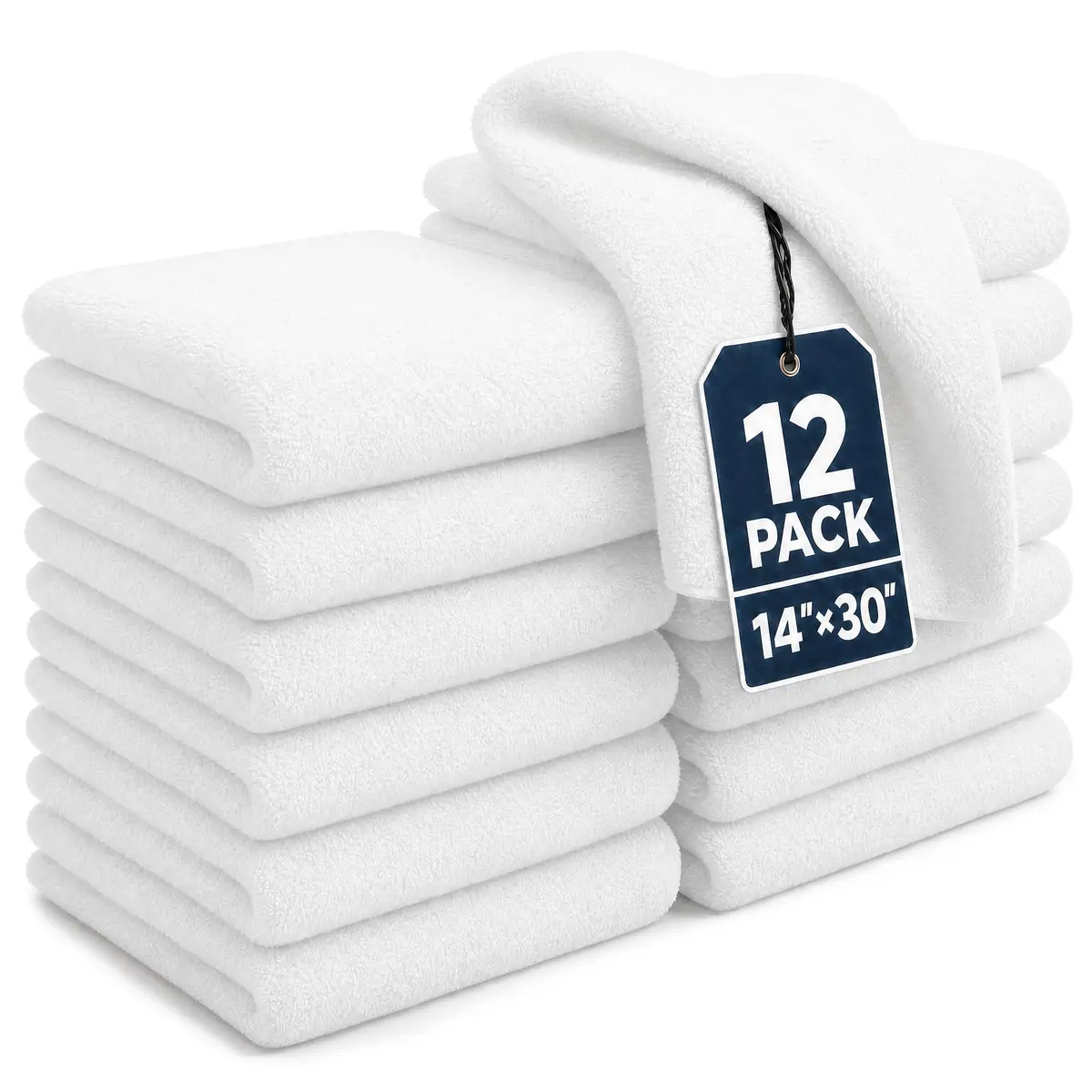 HUINI Microfiber Salon Towels, White, 12 Pack, 14 x 30 in (35.56cm x 76.2cm) | Absorbent & Durable for Hair Drying - main product image