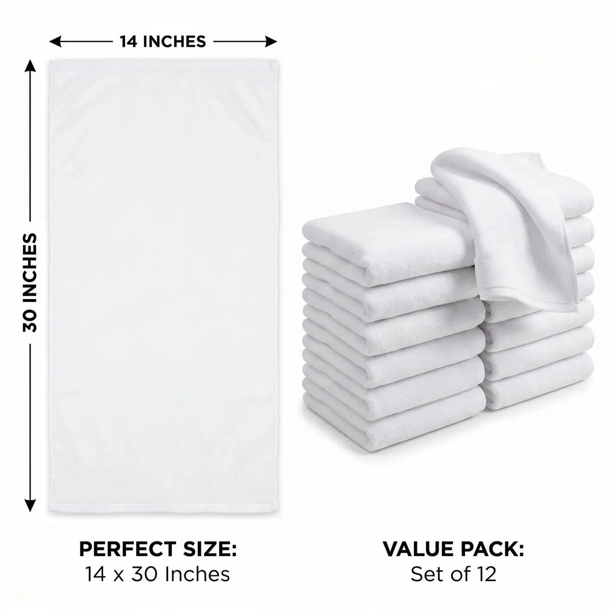 HUINI Microfiber Salon Towels, White, 12 Pack, 14 x 30 in (35.56cm x 76.2cm) | Absorbent & Durable for Hair Drying - view 2