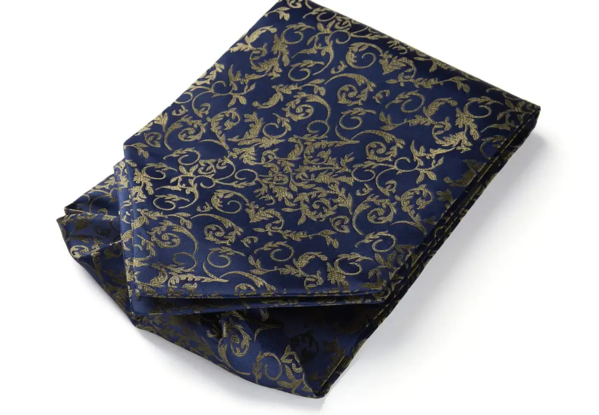 HISDERN Men's Floral Jacquard Woven Ascot Tie Set Navy Blue/Brown | 126cm (49.6") with Pocket Square - view 5