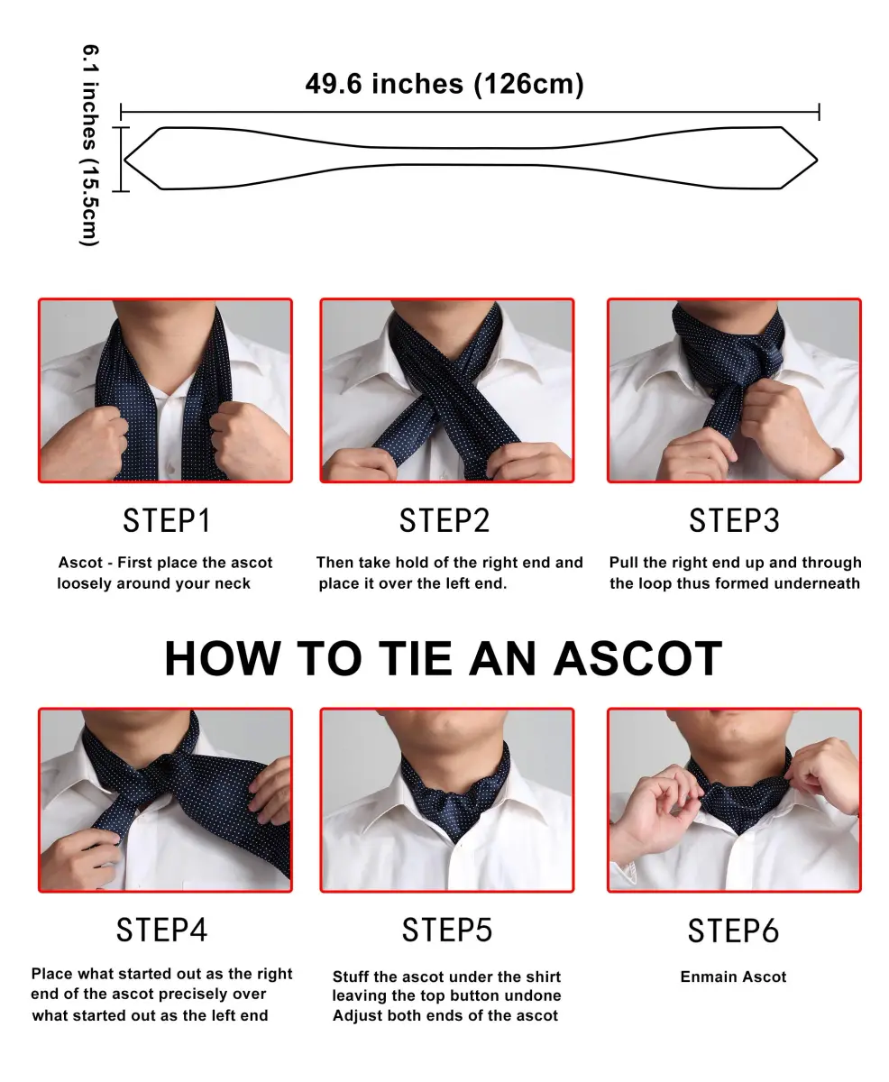 HISDERN Men's Floral Jacquard Woven Ascot Tie Set Navy Blue/Brown | 126cm (49.6") with Pocket Square - view 3