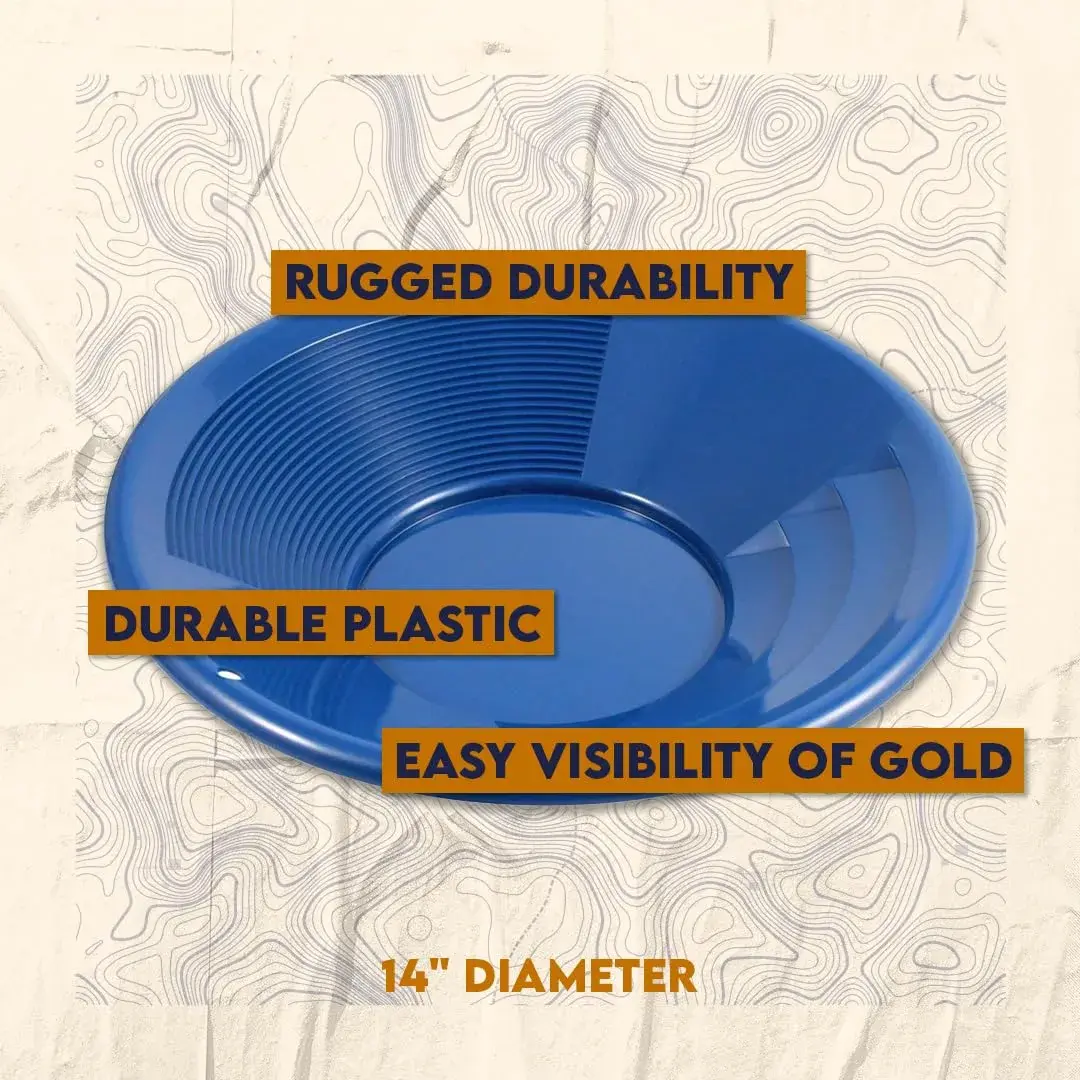 SE 14 Inch Gold Panning Pan with Dual Riffles | Blue Plastic Mining Tool - view 3