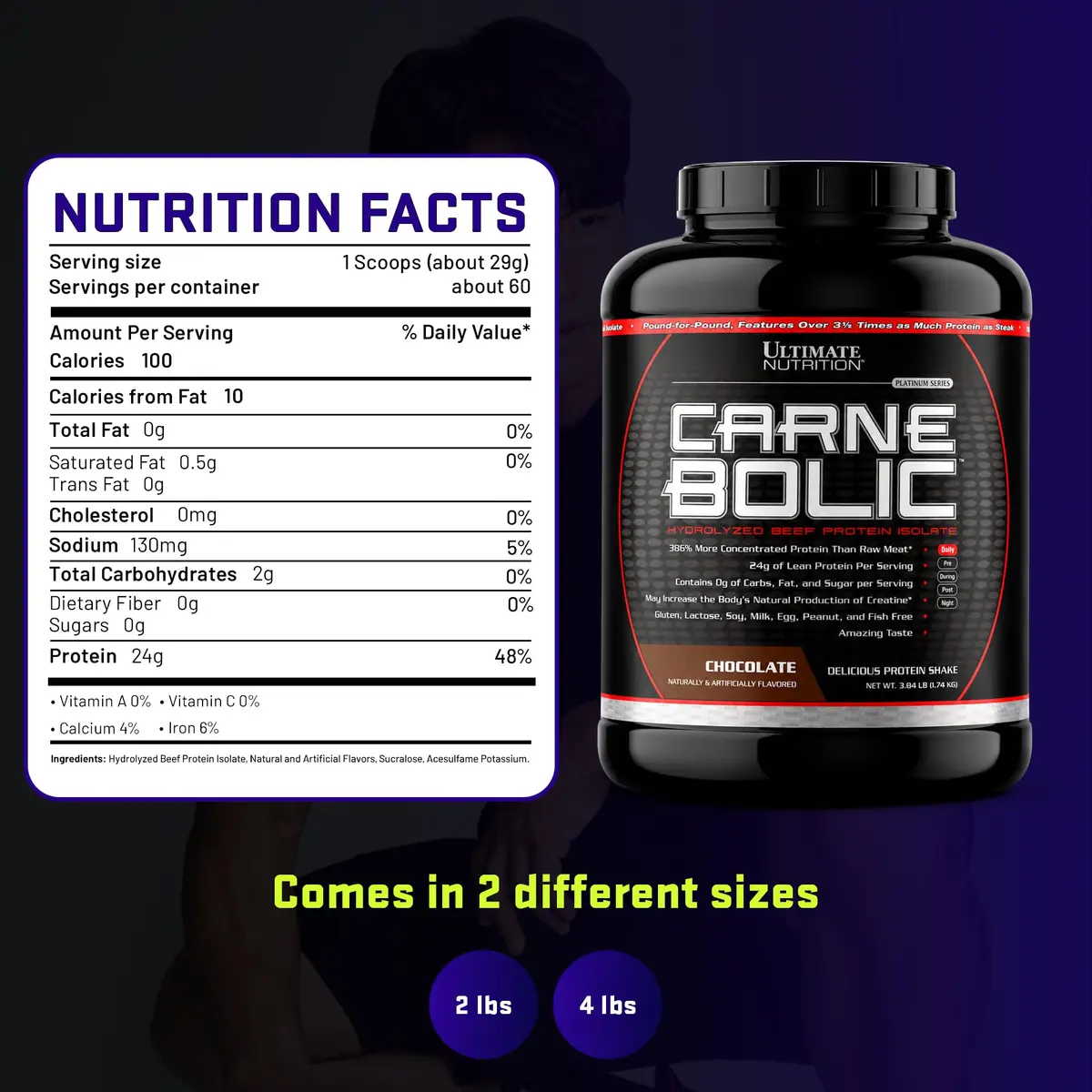 Ultimate Nutrition CarneBOLIC Beef Protein Isolate, Chocolate, 4 lb | Hydrolyzed Beef Protein for Muscle & Power - view 7