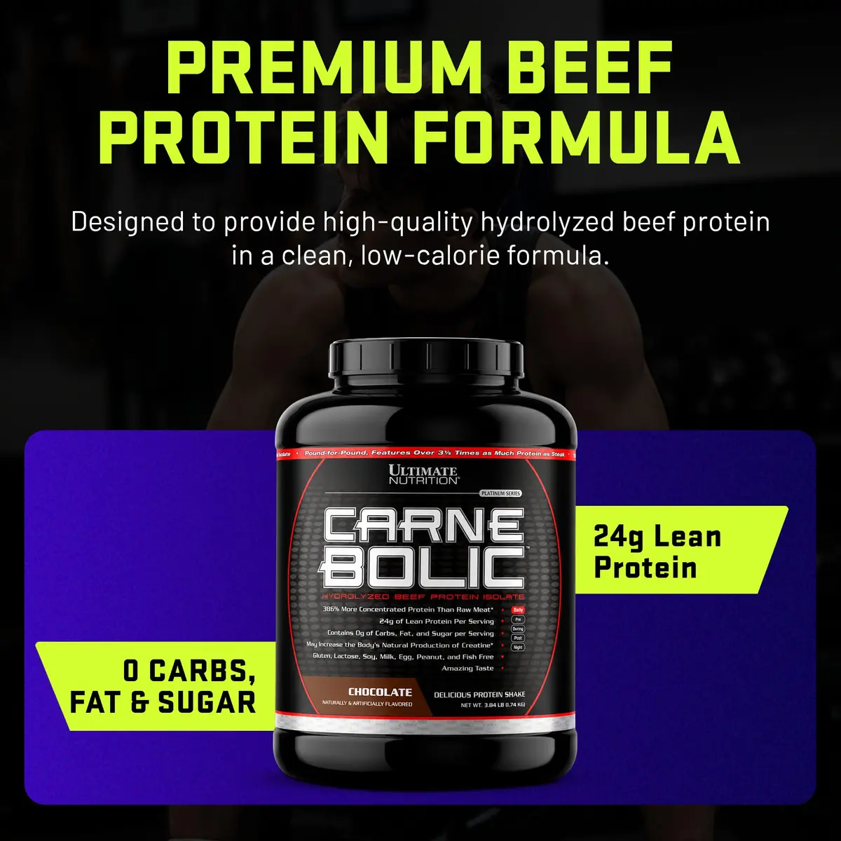 Ultimate Nutrition CarneBOLIC Beef Protein Isolate, Chocolate, 4 lb | Hydrolyzed Beef Protein for Muscle & Power - view 3