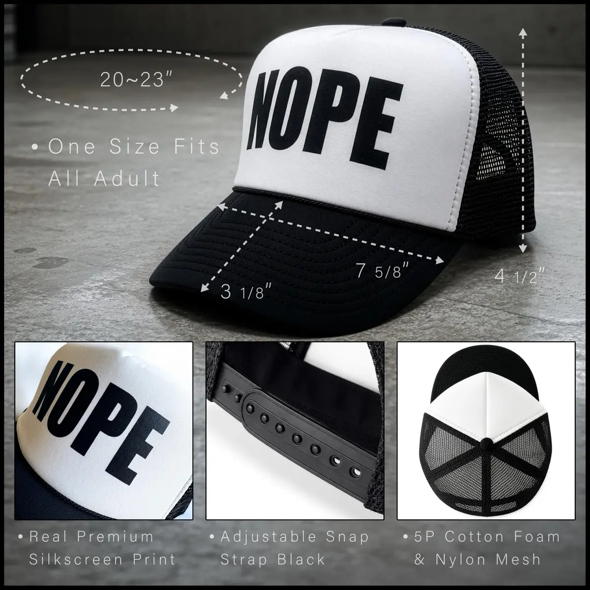 SA106 Mens Nope Ironic Funny Slogan Hipster Snap Back Cap Cotton Mesh Trucker Hat | Casual Sarcastic Style (70-120 chars) - view 5